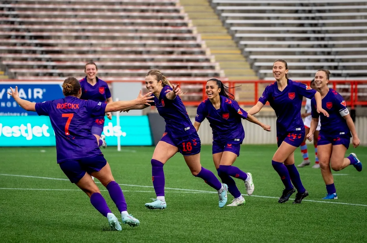 Wild FC players celebrating a goal against Montreal Roses